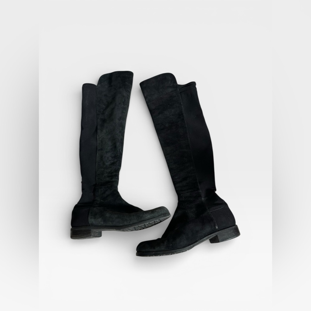 Stuart Weitzman 5050 over-the-knee boots in black suede with a stretch back - Picture 2 of 10